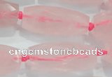 CNG374 15.5 inches 15*35mm faceted nuggets rose quartz beads