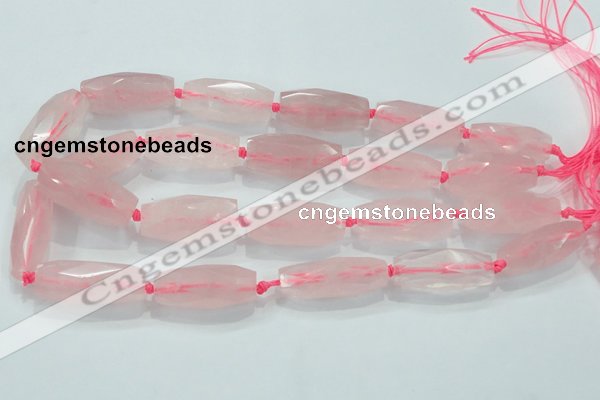 CNG374 15.5 inches 15*35mm faceted nuggets rose quartz beads
