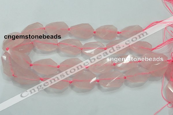 CNG480 15.5 inches 20*30mm twisted & faceted nuggets rose quartz beads