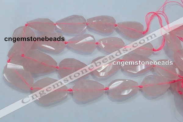 CNG481 15.5 inches 30*40mm twisted & faceted nuggets rose quartz beads