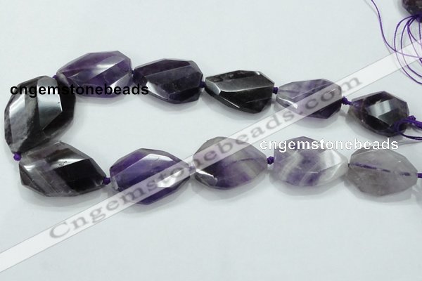 CNG484 15.5 inches 28*35mm twisted & faceted nuggets amethyst beads