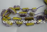 CNG5209 15.5 inches 15*20mm - 12*40mm freeform plated druzy amethyst beads