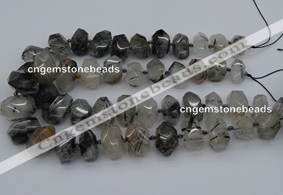 CNG5224 13*18mm - 15*25mm faceted nuggets black rutilated quartz beads