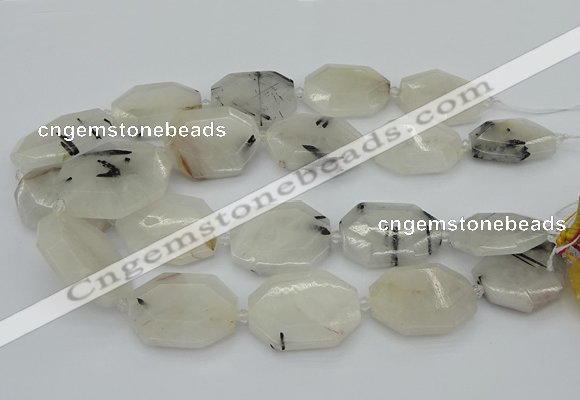 CNG5376 20*30mm - 35*45mm faceted freeform black rutilated quartz beads