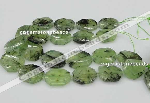 CNG5450 20*30mm - 35*45mm faceted freeform green rutilated quartz beads