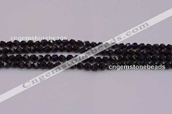 CNG5501 15.5 inches 6mm faceted nuggets black agate beads