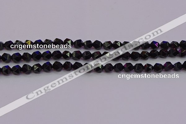 CNG5502 15.5 inches 8mm faceted nuggets black agate beads