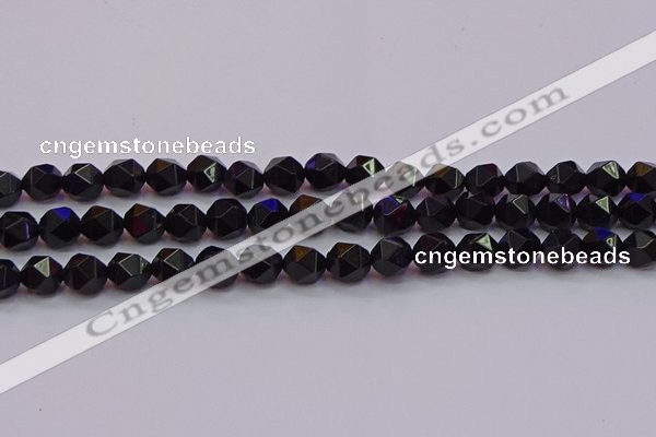 CNG5503 15.5 inches 10mm faceted nuggets black agate beads