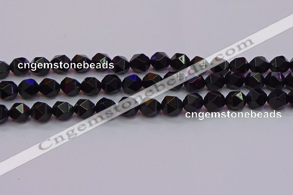 CNG5504 15.5 inches 12mm faceted nuggets black agate beads