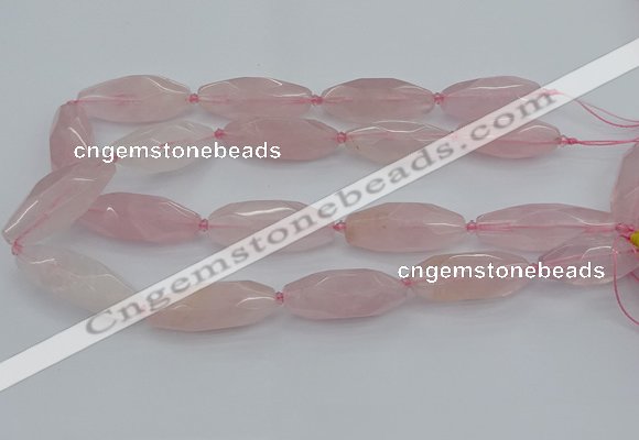 CNG5631 15.5 inches 15*35mm - 18*40mm faceted rice rose quartz beads