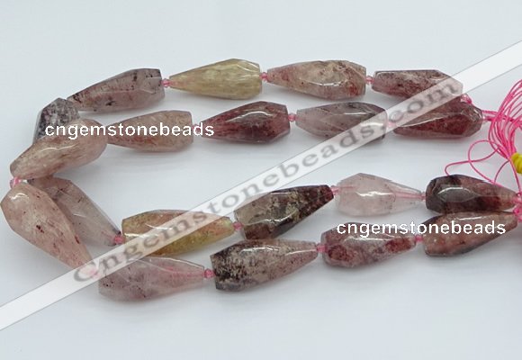 CNG5632 15*35mm - 18*45mm faceted teardrop strawberry quartz beads