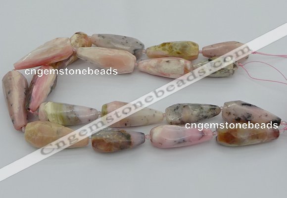 CNG5634 15.5 inches 15*35mm - 18*45mm faceted teardrop pink opal beads