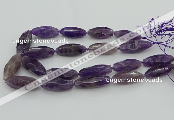 CNG5653 15.5 inches 15*35mm - 18*40mm faceted rice amethyst beads