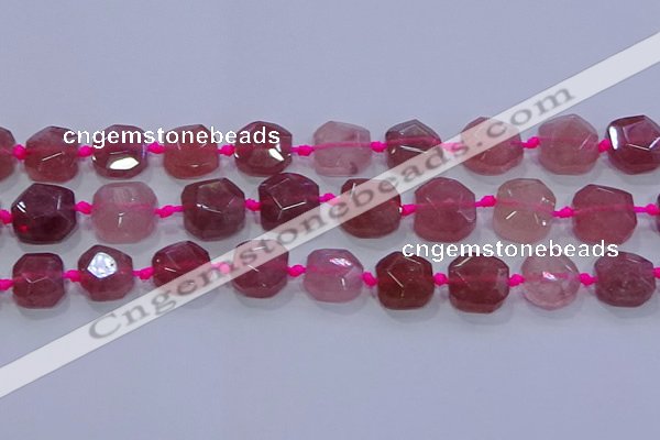 CNG5818 10*12mm - 10*14mm faceted freeform strawberry quartz beads