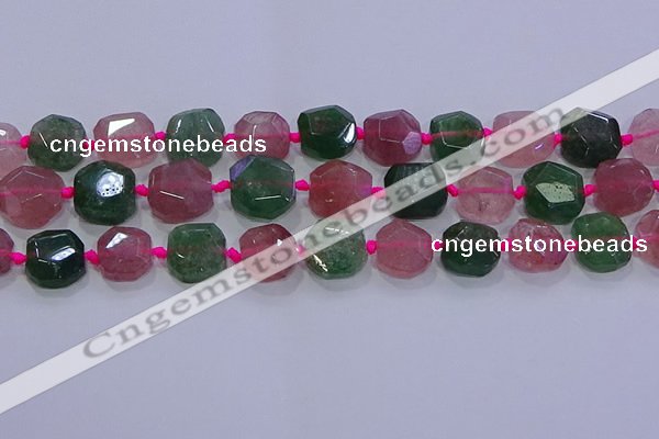 CNG5822 10*12mm - 10*14mm faceted freeform mixed strawberry quartz beads