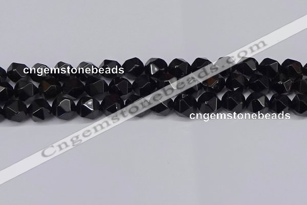 CNG6025 15.5 inches 12mm faceted nuggets black agate beads