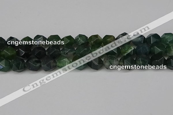 CNG6026 15.5 inches 12mm faceted nuggets moss agate beads
