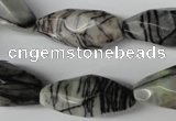 CNG603 15.5 inches 13*27mm faceted rice black water jasper nugget beads