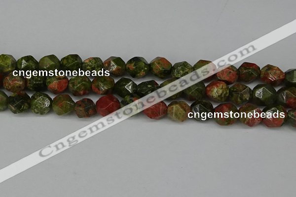 CNG6039 15.5 inches 12mm faceted nuggets unakite gemstone beads