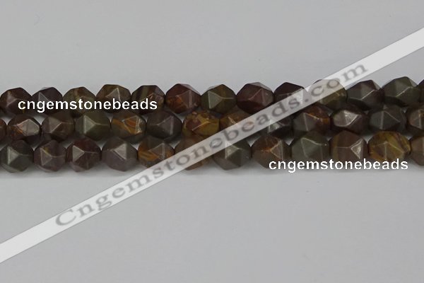 CNG6053 15.5 inches 12mm faceted nuggets coffee jasper beads