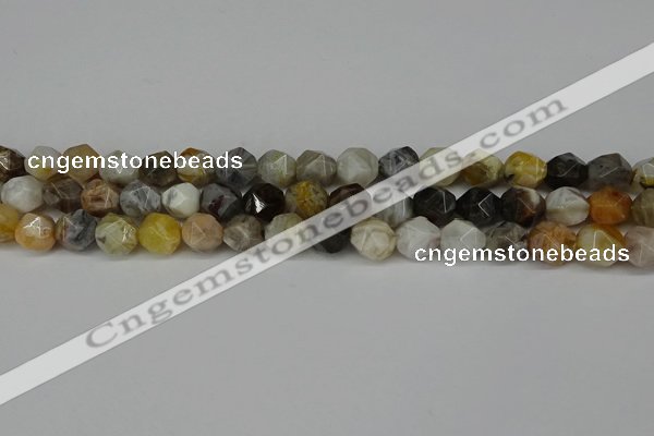 CNG6082 15.5 inches 8mm faceted nuggets silver needle agate beads