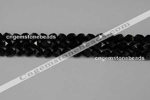 CNG6089 15.5 inches 8mm faceted nuggets black agate beads