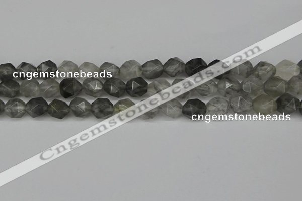 CNG6096 15.5 inches 8mm faceted nuggets cloudy quartz beads