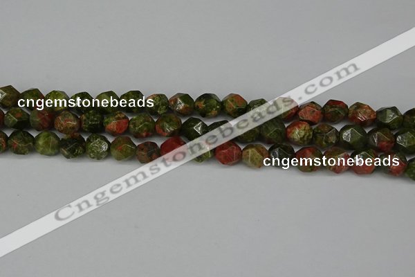 CNG6105 15.5 inches 8mm faceted nuggets unakite gemstone beads