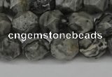 CNG6127 15.5 inches 8mm faceted nuggets grey picture jasper beads