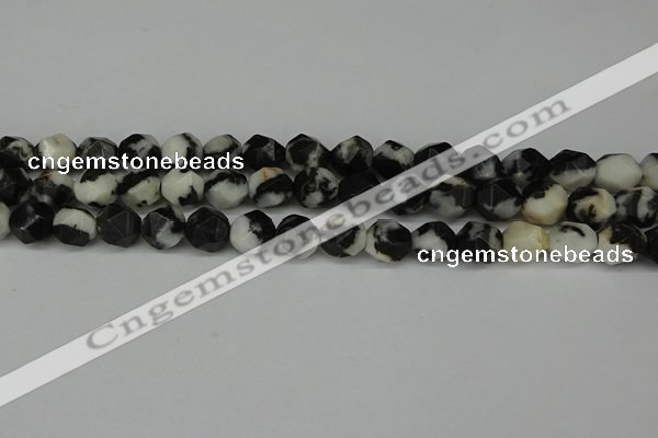 CNG6128 15.5 inches 8mm faceted nuggets black & white jasper beads