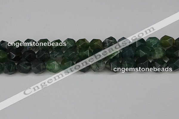 CNG6154 15.5 inches 10mm faceted nuggets moss agate beads