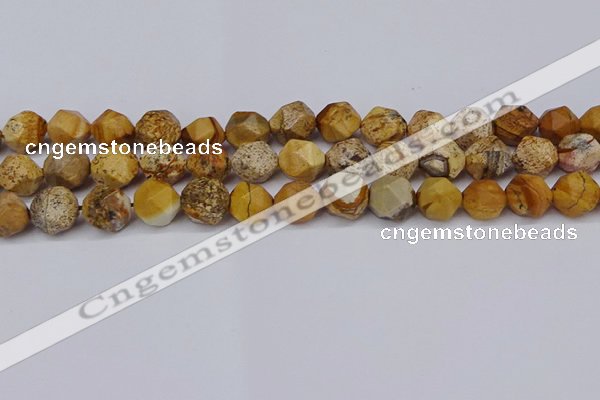 CNG6201 15.5 inches 10mm faceted nuggets picture jasper beads