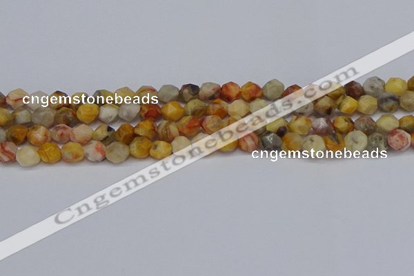 CNG6222 15.5 inches 6mm faceted nuggets yellow crazy lace agate beads