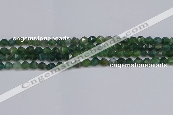 CNG6225 15.5 inches 6mm faceted nuggets moss agate beads