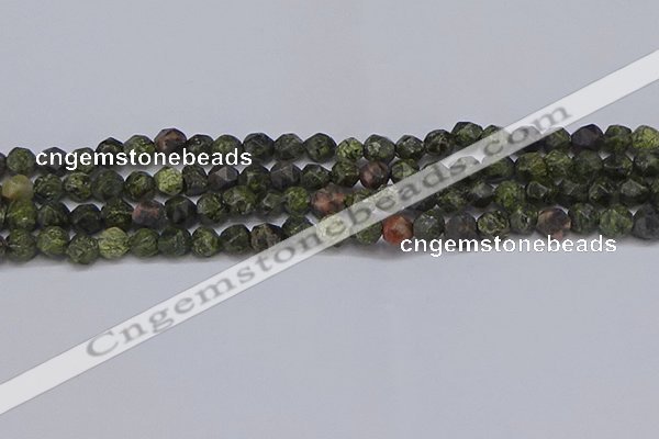 CNG6243 15.5 inches 6mm faceted nuggets green lace stone beads