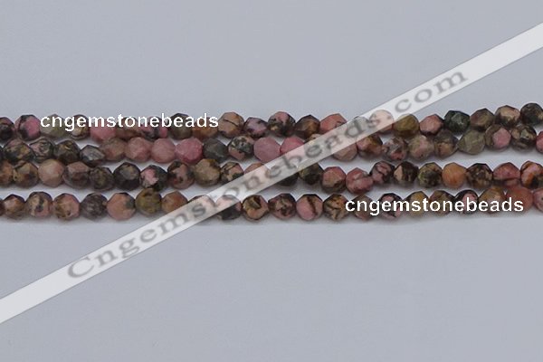 CNG6252 15.5 inches 6mm faceted nuggets rhodonite beads