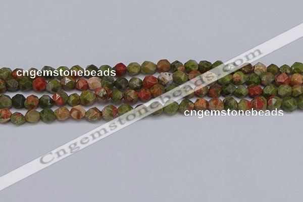 CNG6254 15.5 inches 6mm faceted nuggets unakite beads wholesale