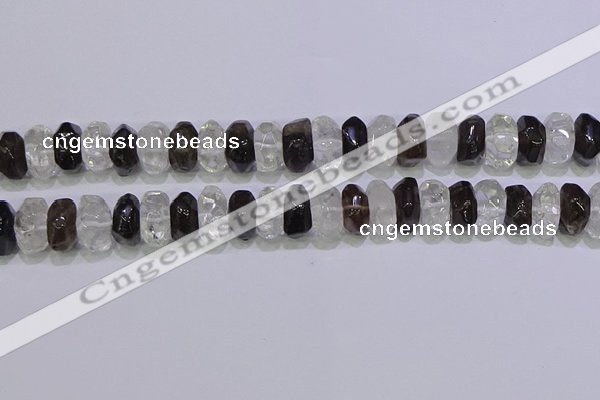 CNG6380 6*14mm - 8*14mm nuggets white crystal & smoky quartz beads