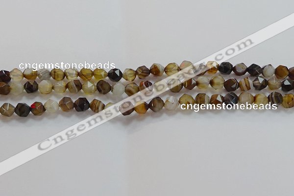 CNG6516 15.5 inches 6mm faceted nuggets line agate beads