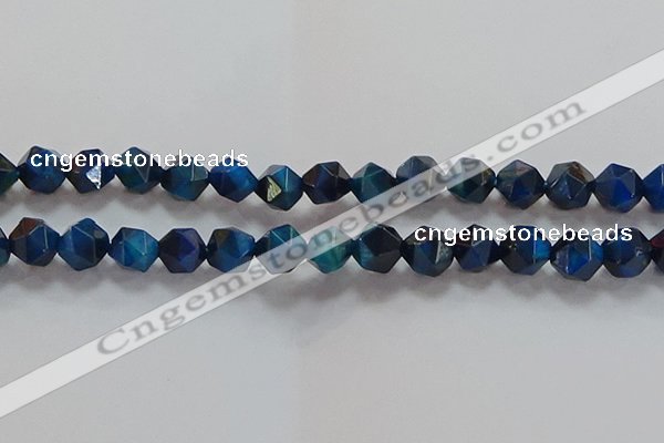 CNG6541 15.5 inches 12mm faceted nuggets blue tiger eye beads