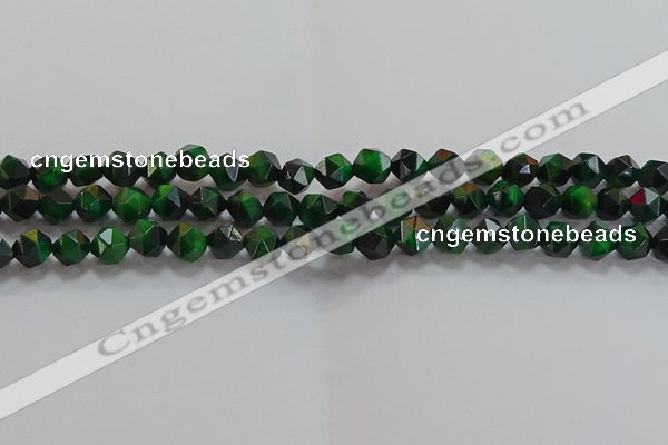 CNG6546 15.5 inches 6mm faceted nuggets green tiger eye beads