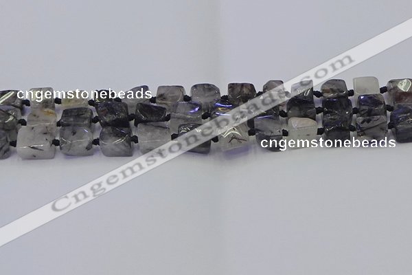 CNG6821 15.5 inches 5*8mm - 8*12mm nuggets black rutilated quartz beads