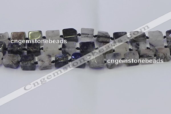 CNG6822 15.5 inches 8*12mm - 10*16mm nuggets black rutilated quartz beads