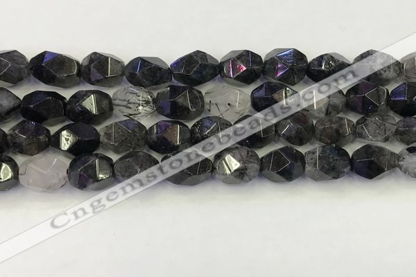 CNG6957 10*12mm - 12*16mm faceted nuggets black rutilated quartz beads