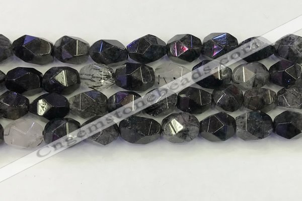 CNG6958 12*16mm - 13*18mm faceted nuggets black rutilated quartz beads