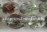 CNG6961 10*12mm - 10*14mm faceted nuggets green phantom quartz beads