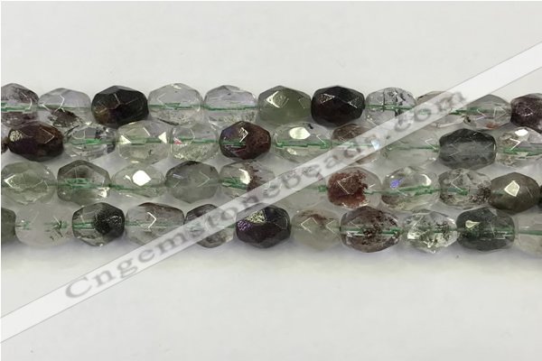 CNG6961 10*12mm - 10*14mm faceted nuggets green phantom quartz beads