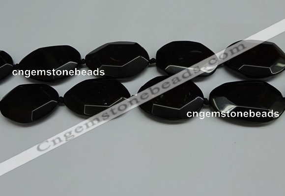 CNG7085 15.5 inches 25*35mm - 35*45mm faceted freeform black agate beads