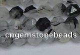 CNG7245 15.5 inches 6mm faceted nuggets black rutilated quartz beads