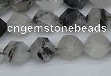 CNG7246 15.5 inches 8mm faceted nuggets black rutilated quartz beads